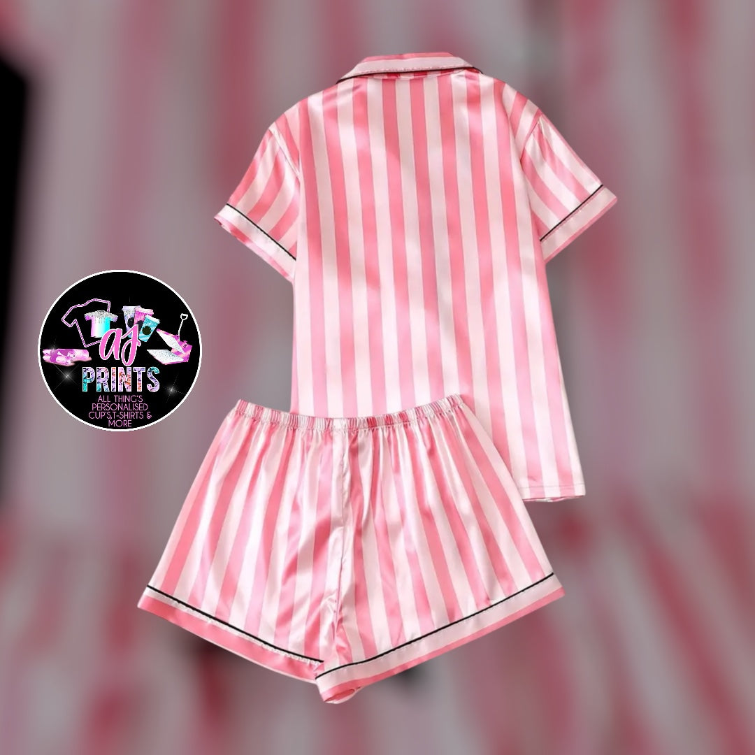PINK/WHITE SHORT SET STRIPED PJ’S