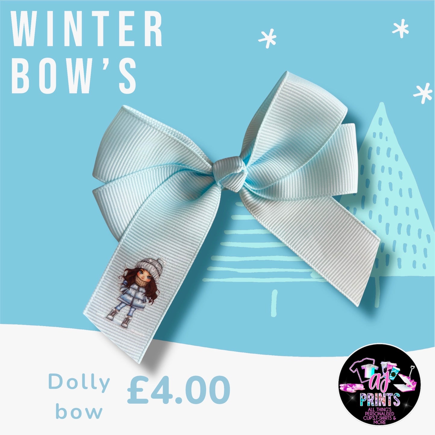 LIGHT BLUE WINTER DOLLY BOW