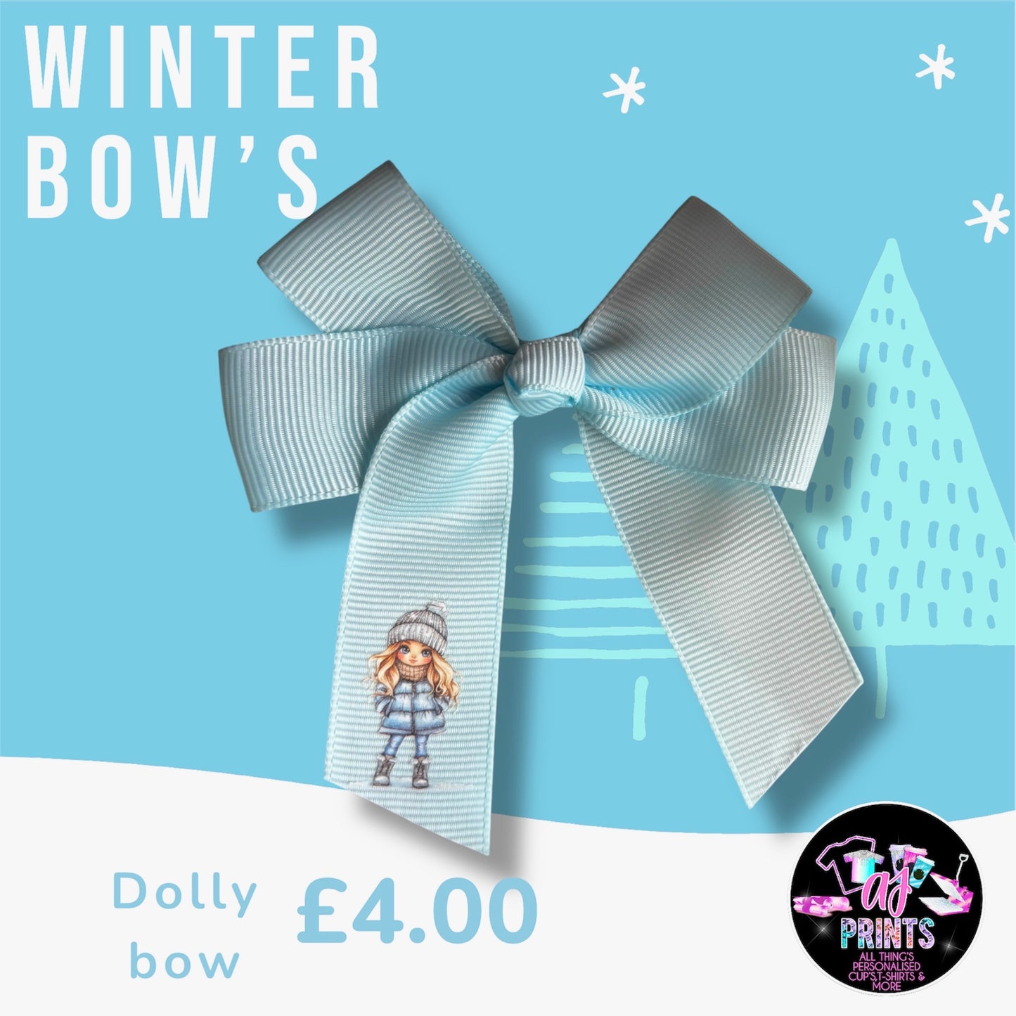 LIGHT BLUE WINTER DOLLY BOW