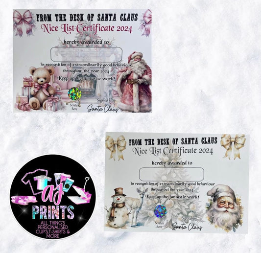 NICE LIST CERTIFICATE’S